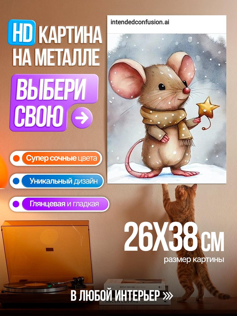 Картина на металле Мышка с звездой