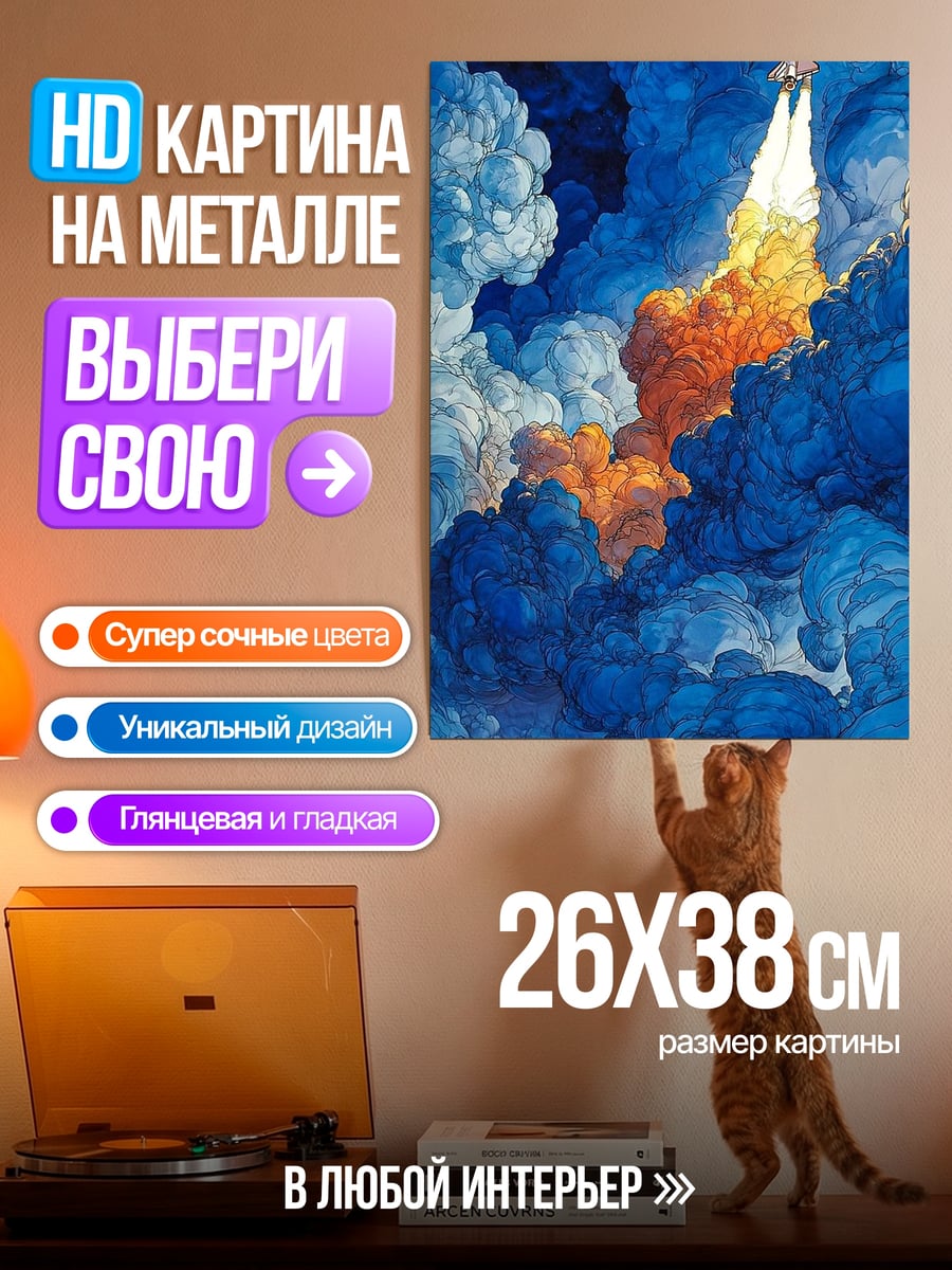 Картина на металле Ракета в космос