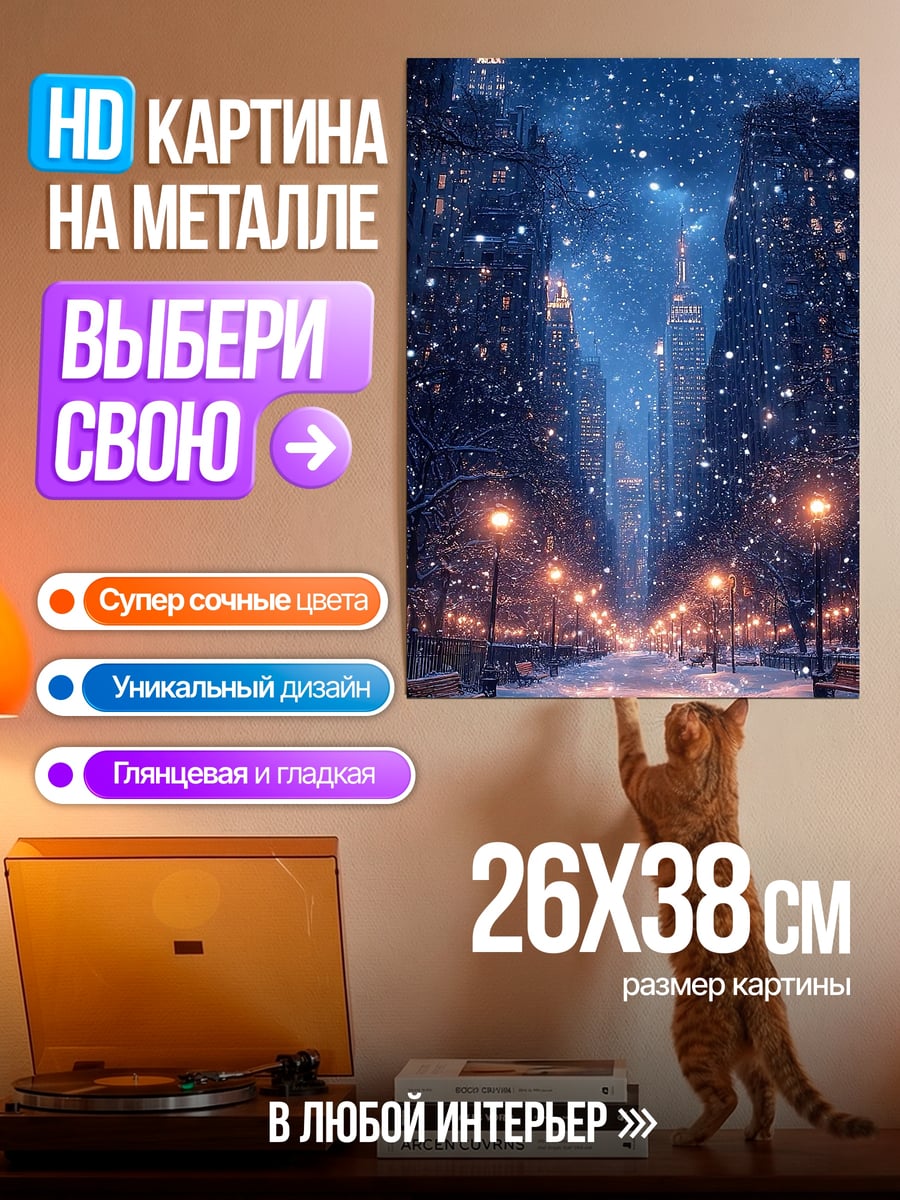 Картина на металле Зимний Нью-Йорк