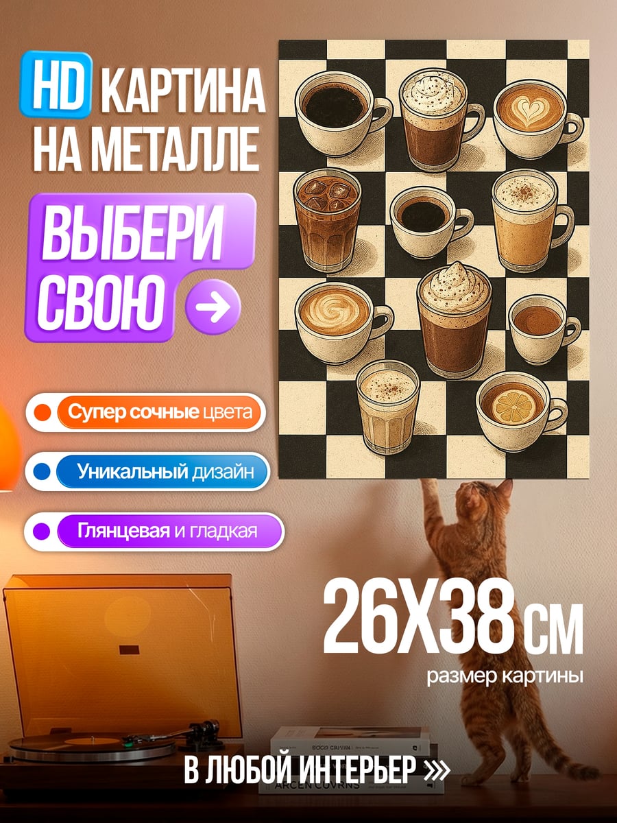 Картина на металле Разные виды кофе