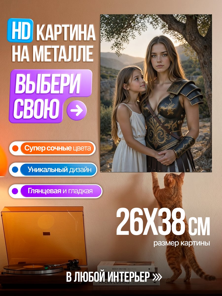 Картина на металле Воительница и девочка