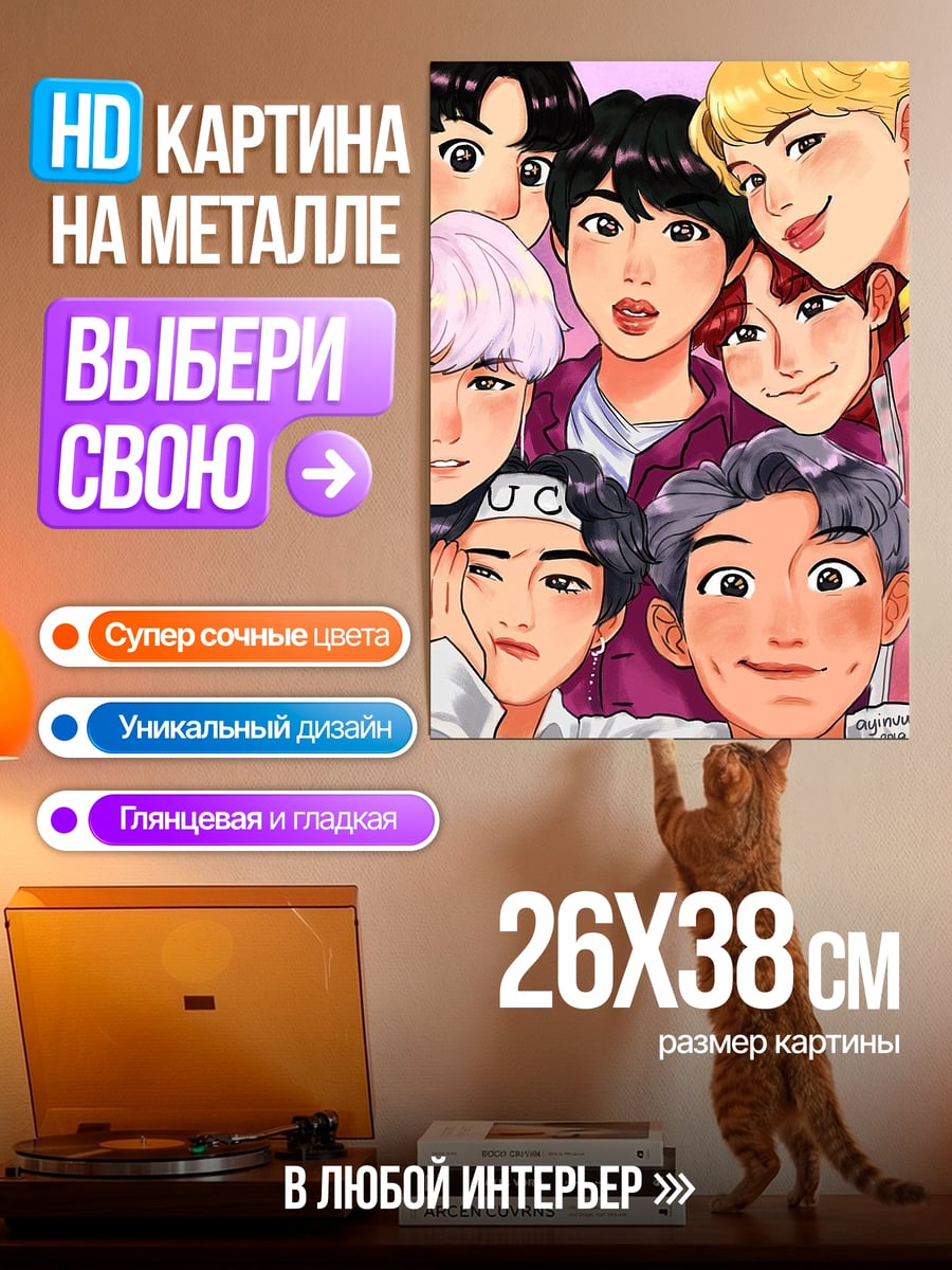 Картина на металле Группа парней аниме
