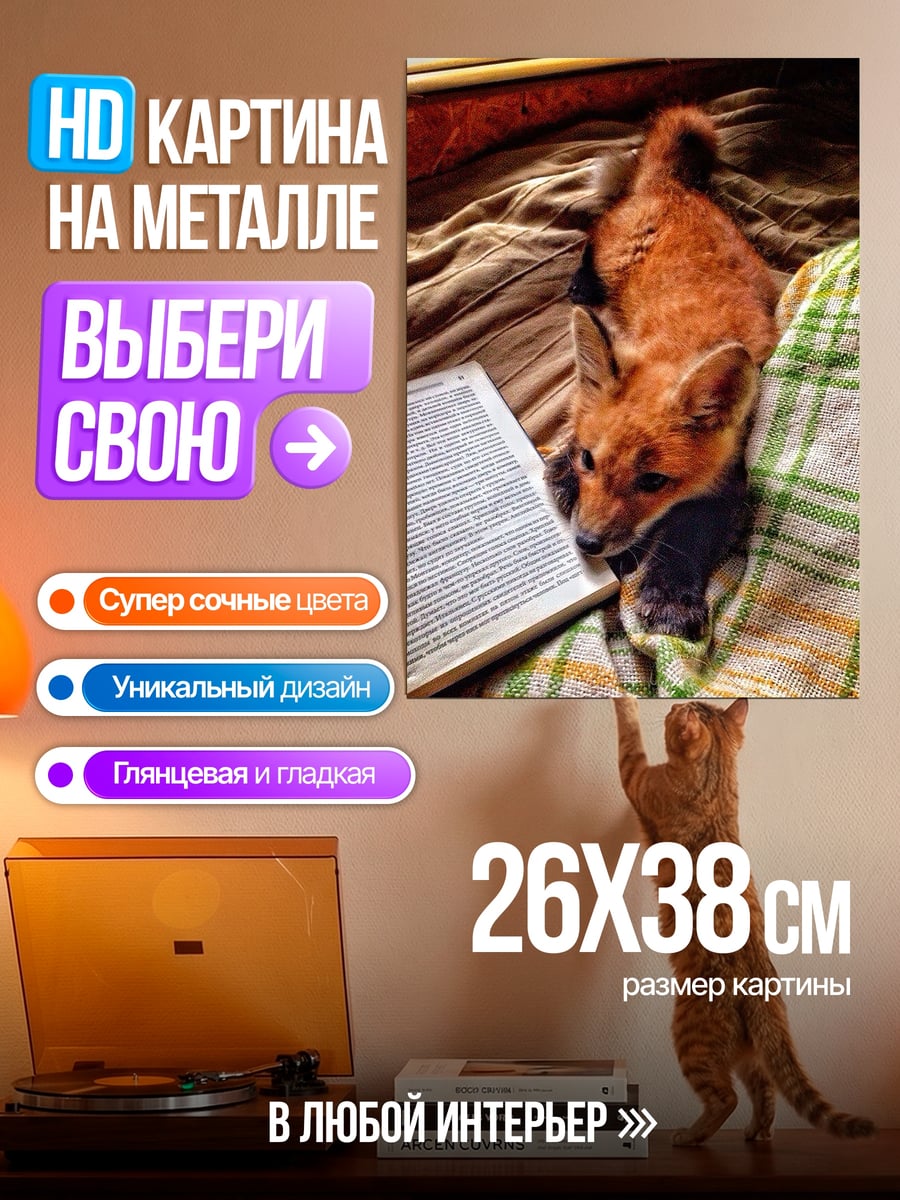 Картина на металле Лисенок с книгой