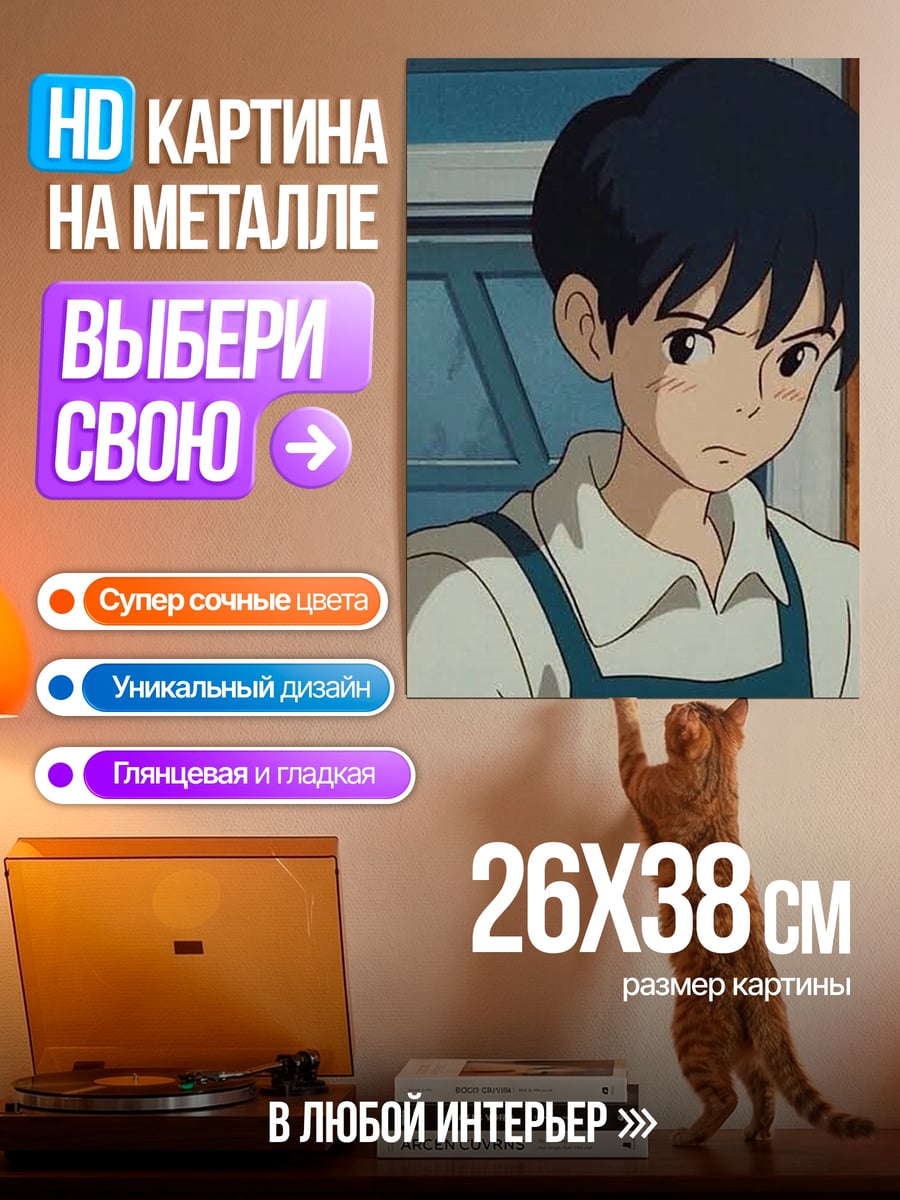 Картина на металле Парень из студии Гибли