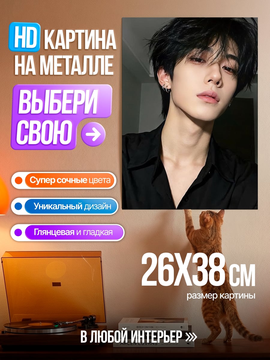 Картина на металле Азиатский парень в черном