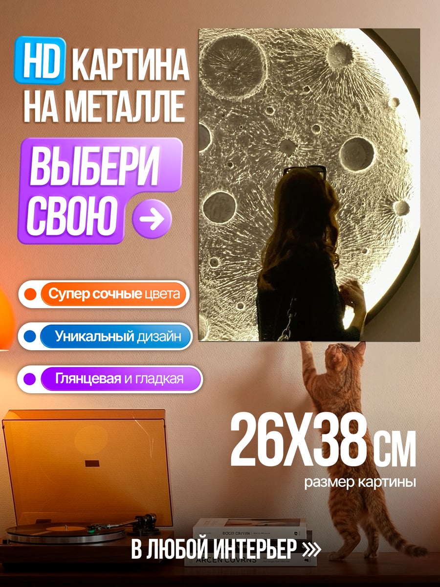 Картина на металле Девушка и луна