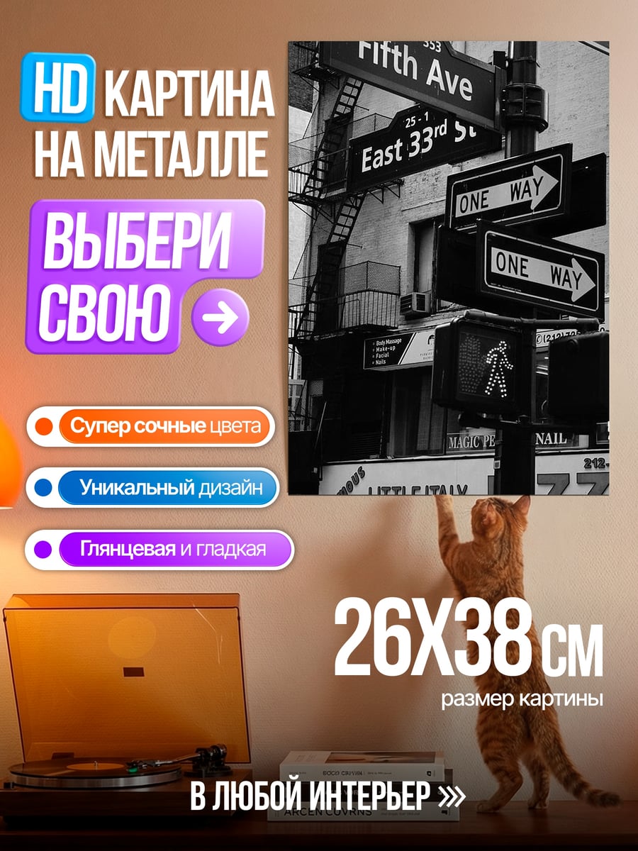 Картина на металле Уличные знаки Нью-Йорка