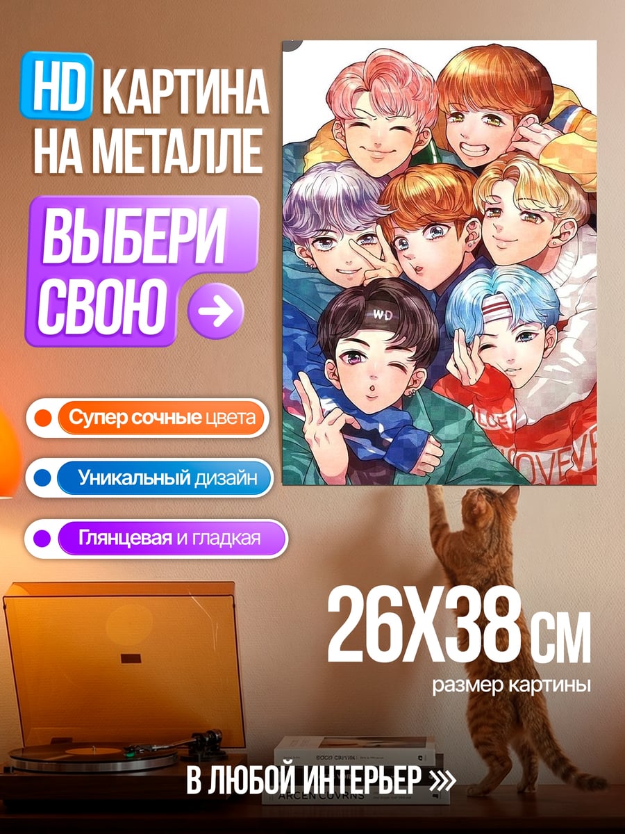 Картина на металле Группа аниме парней