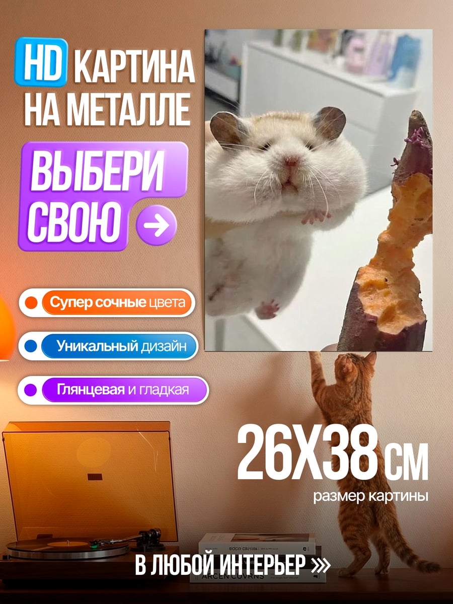 Картина на металле Хомяк с полными щеками