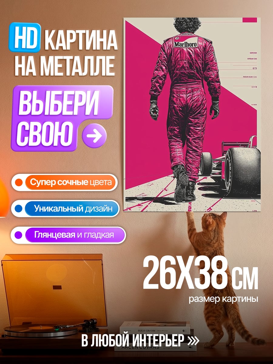 Картина на металле Гонщик в комбинезоне