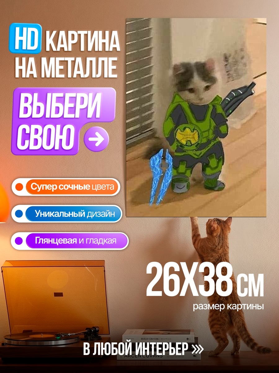 Картина на металле котенок в броне