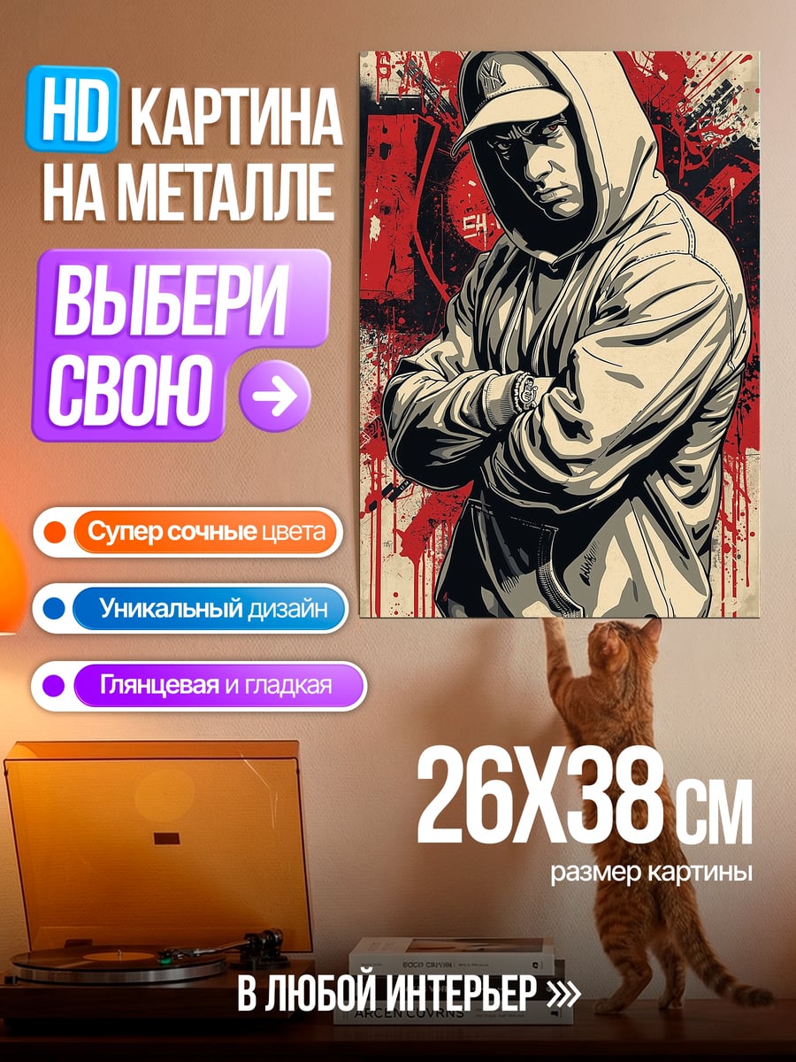 Картина на металле Эминем в капюшоне