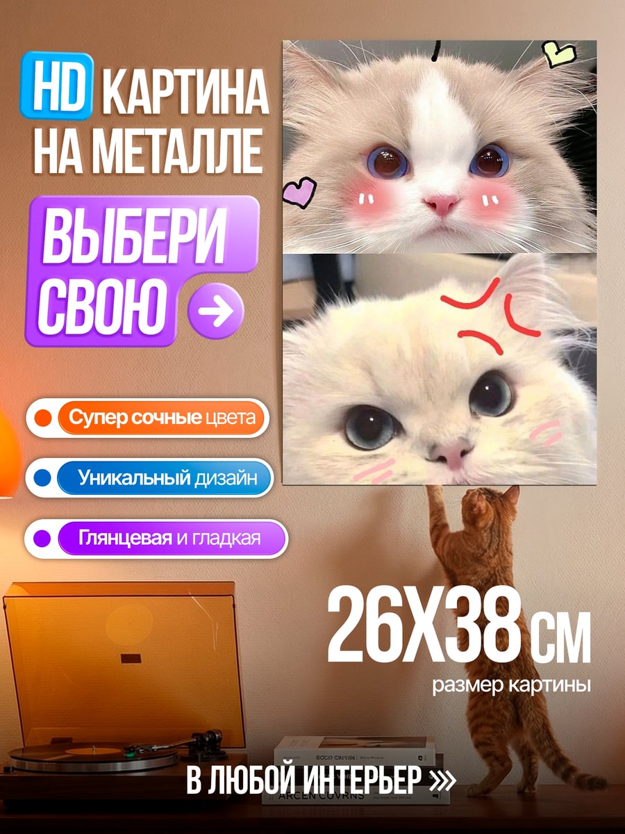 Картина на металле Два кота