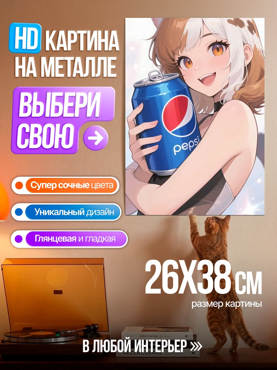 Картина на металле Аниме девушка с Pepsi