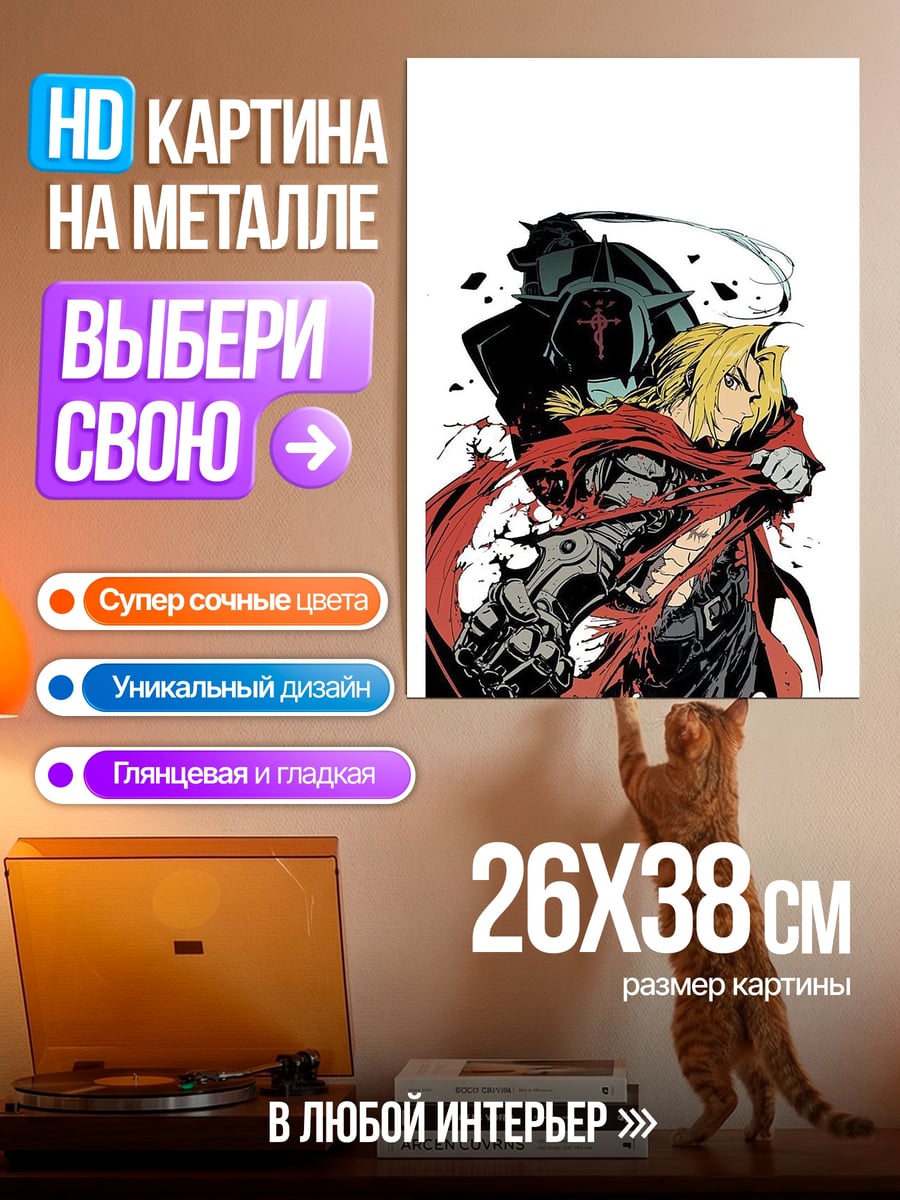 Картина на металле Эдвард Элрик алхимик