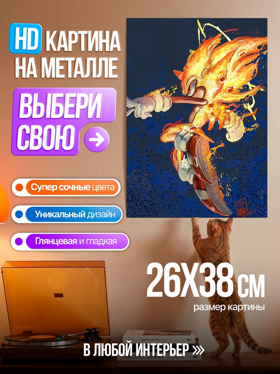 Картина на металле Огненный Соник
