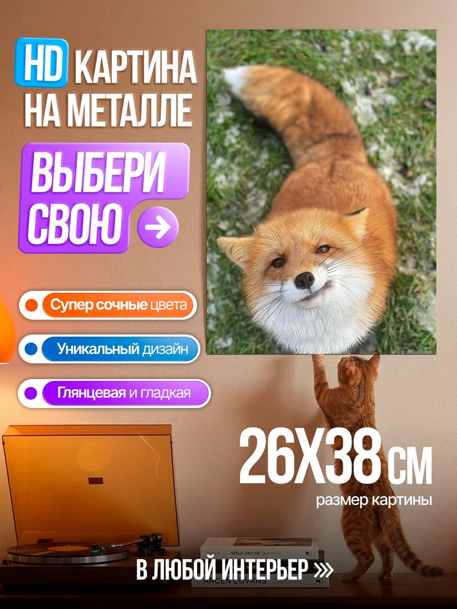 Картина на металле Рыжий лис улыбка