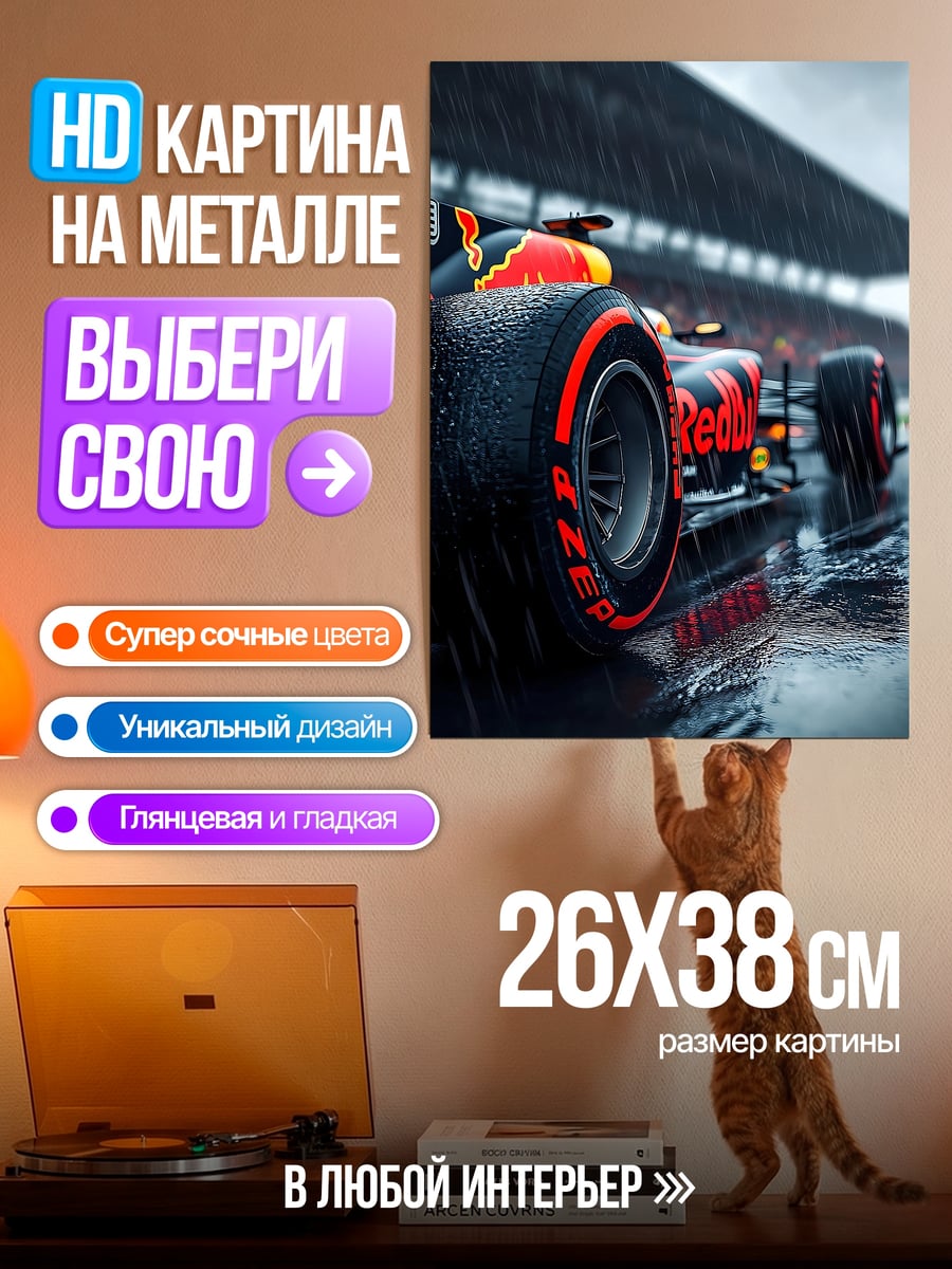 Картина на металле гоночная машина в дождь