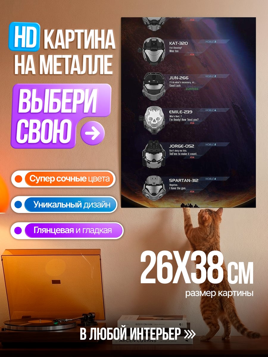 Картина на металле Halo шлемы броня
