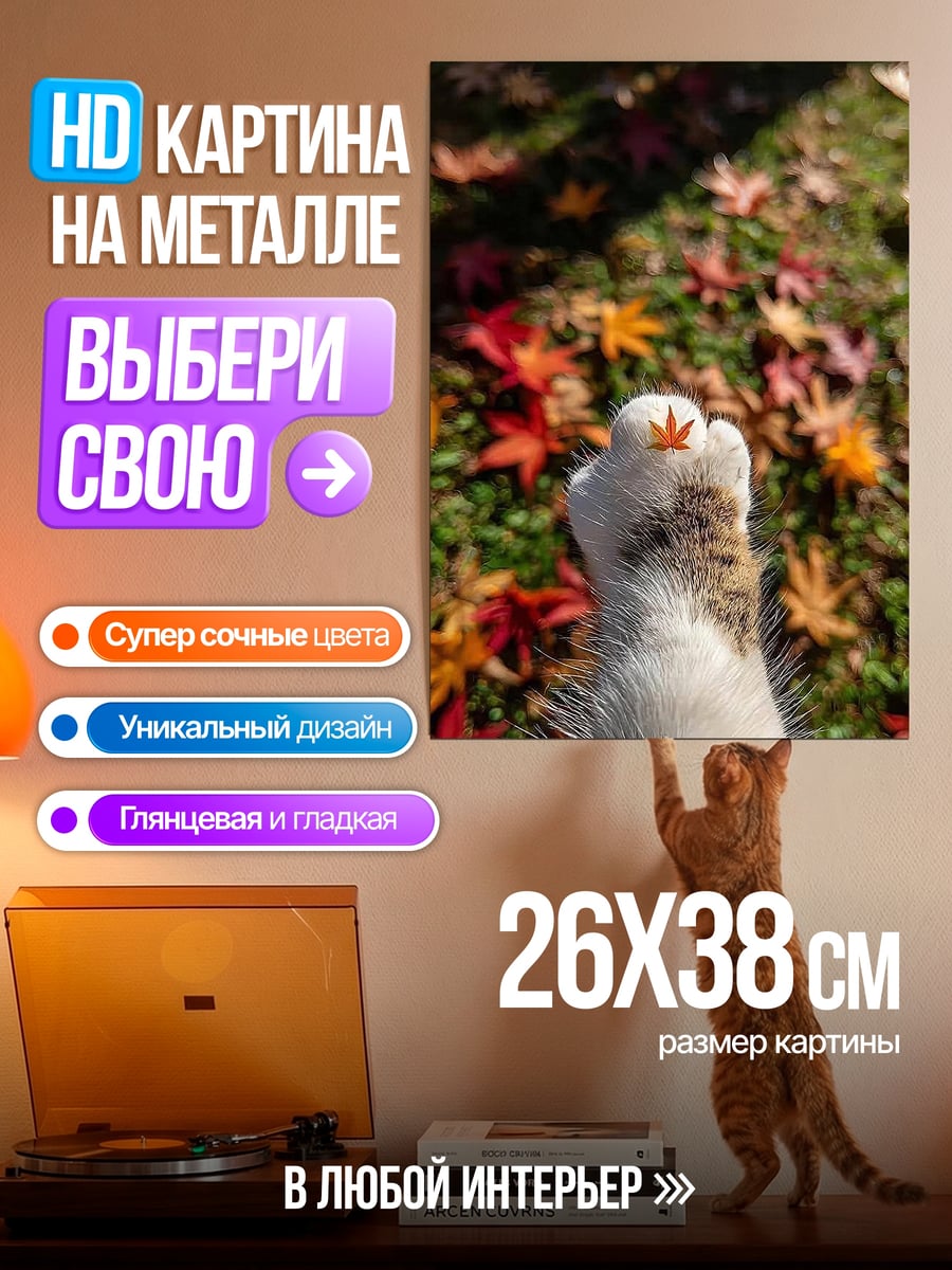 Картина на металле Лапка кота с листом