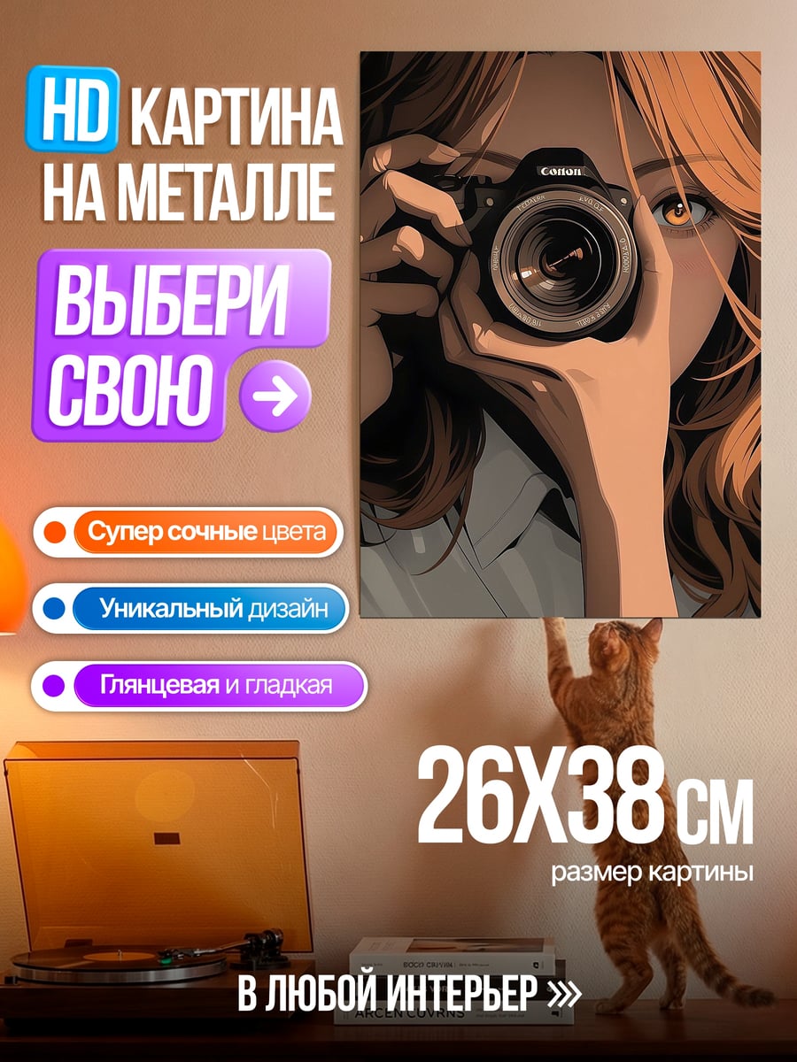 Картина на металле Девушка с камерой