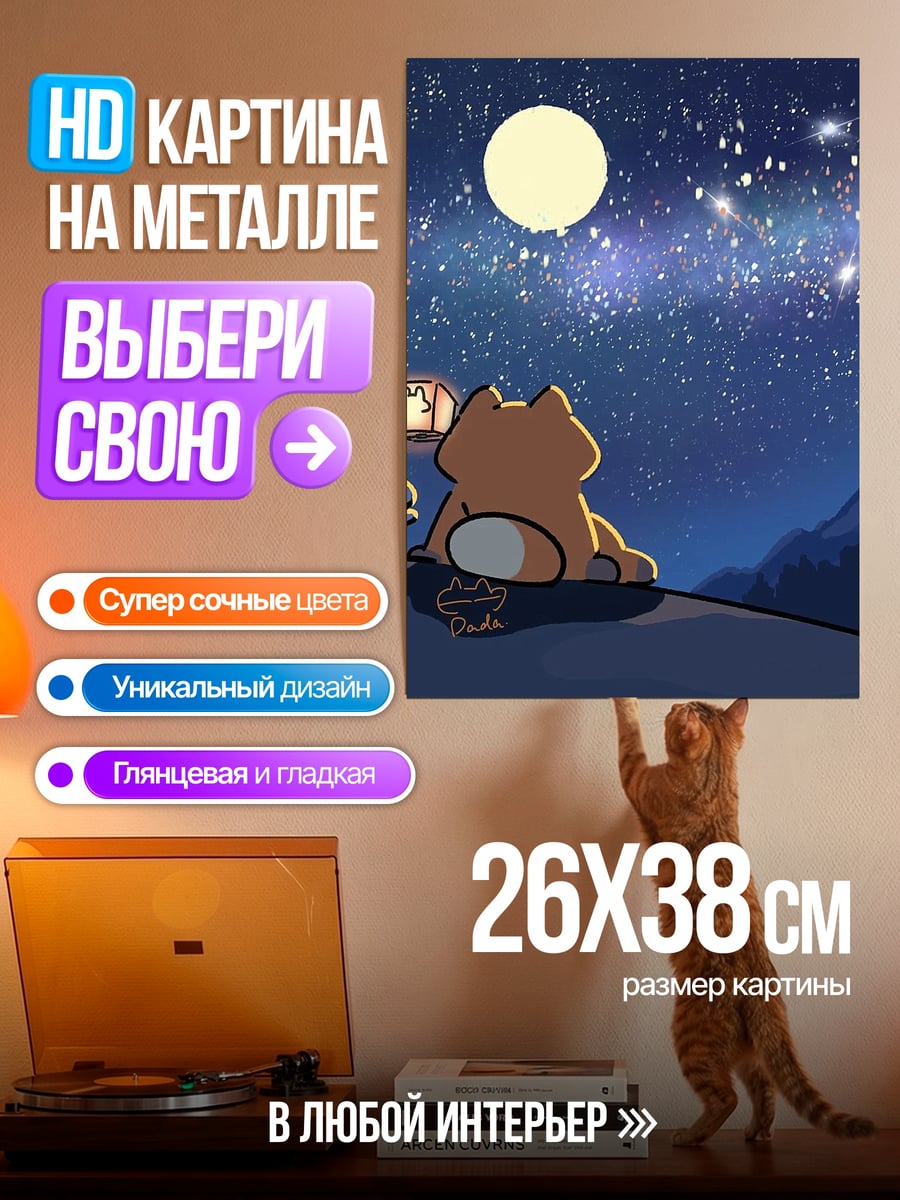 Картина на металле Два друга смотрят звезды