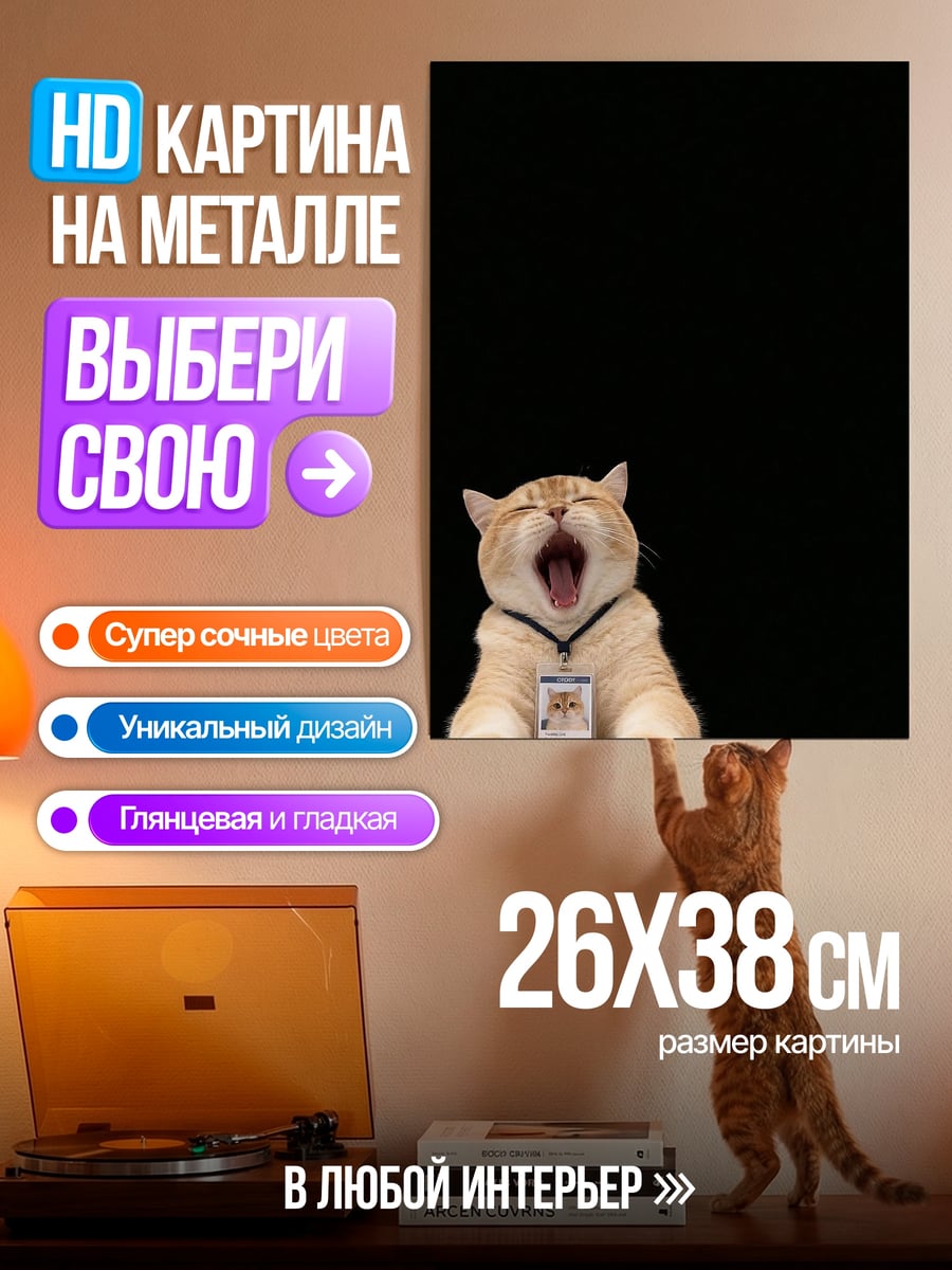 Картина на металле Зевающий кот