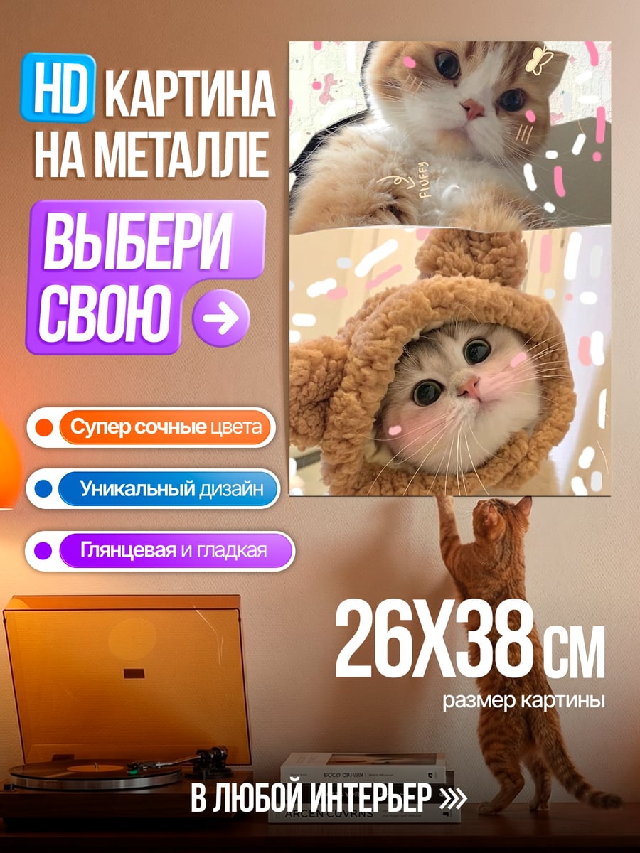 Картина на металле Два милых котика