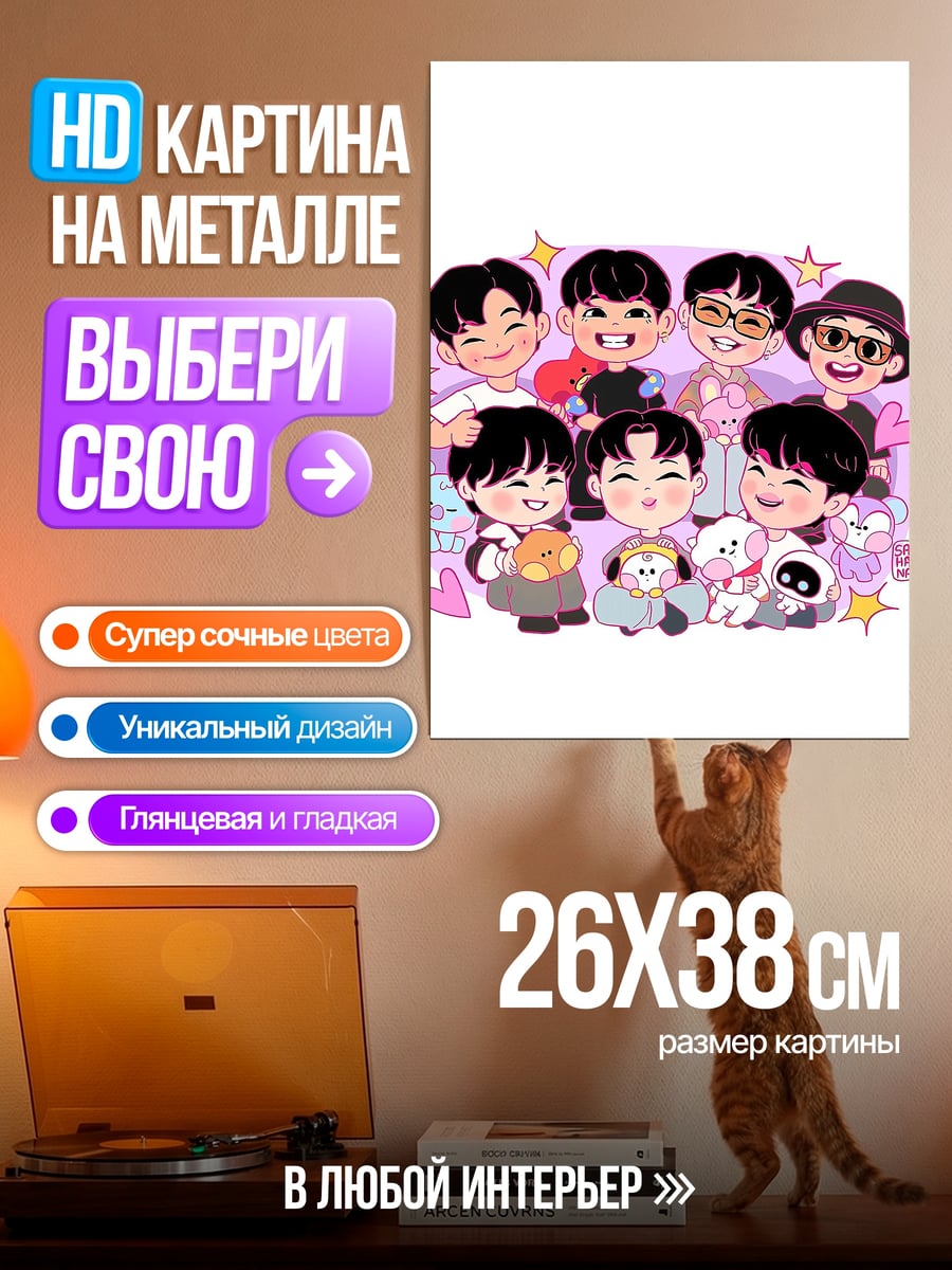 Картина на металле Чиби группа друзей