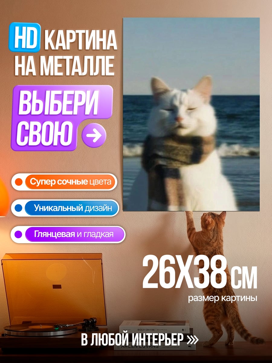 Картина на металле Кот в шарфе