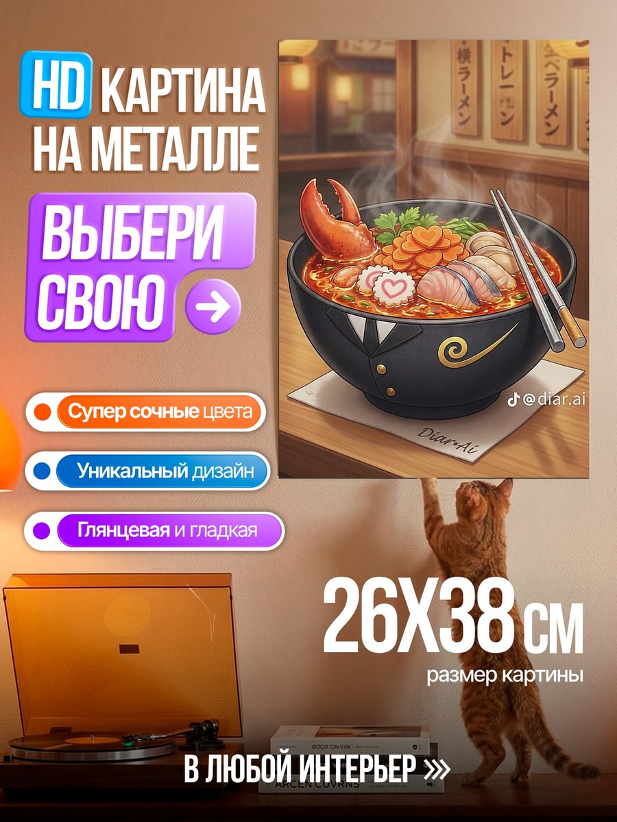 Картина на металле Рамен с лобстером