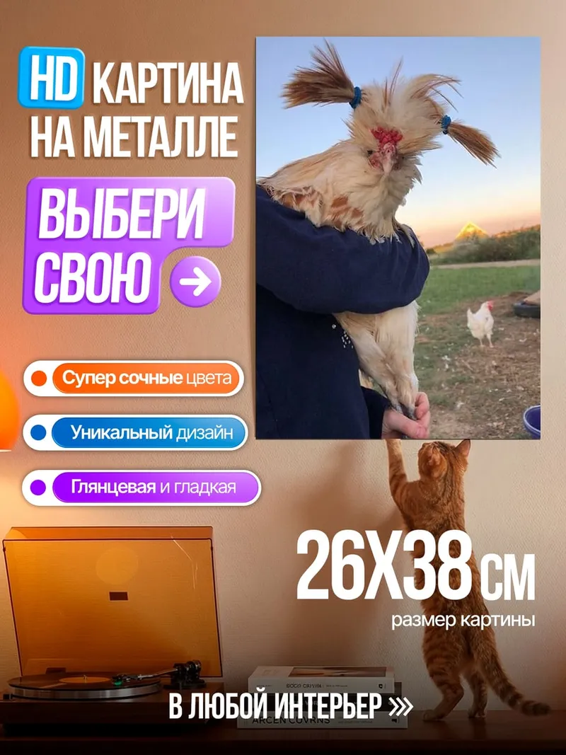 Картина на металле Курица с хвостиками