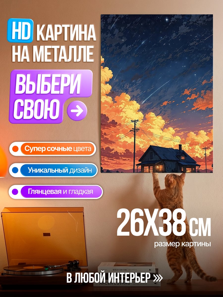 Картина на металле Дом под звездным небом