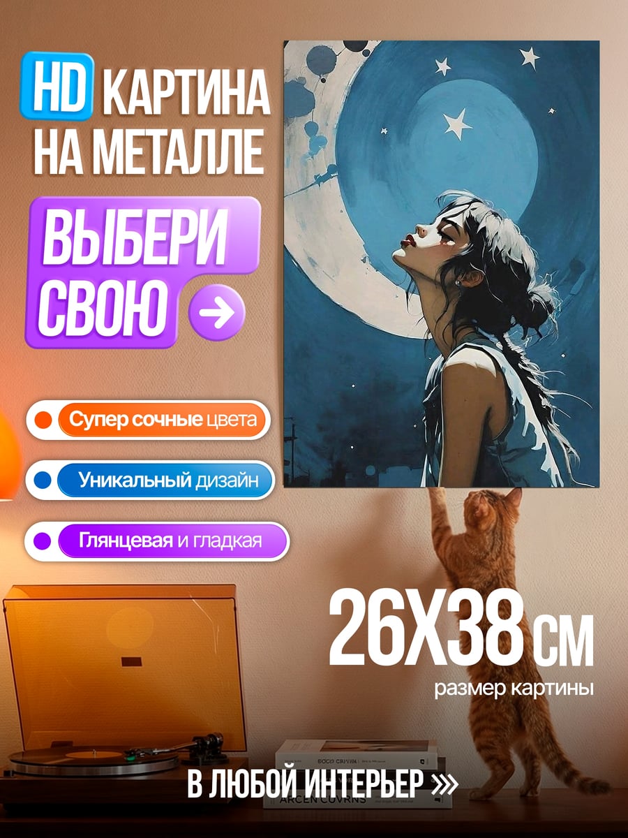 Картина на металле Девушка смотрит на звезды