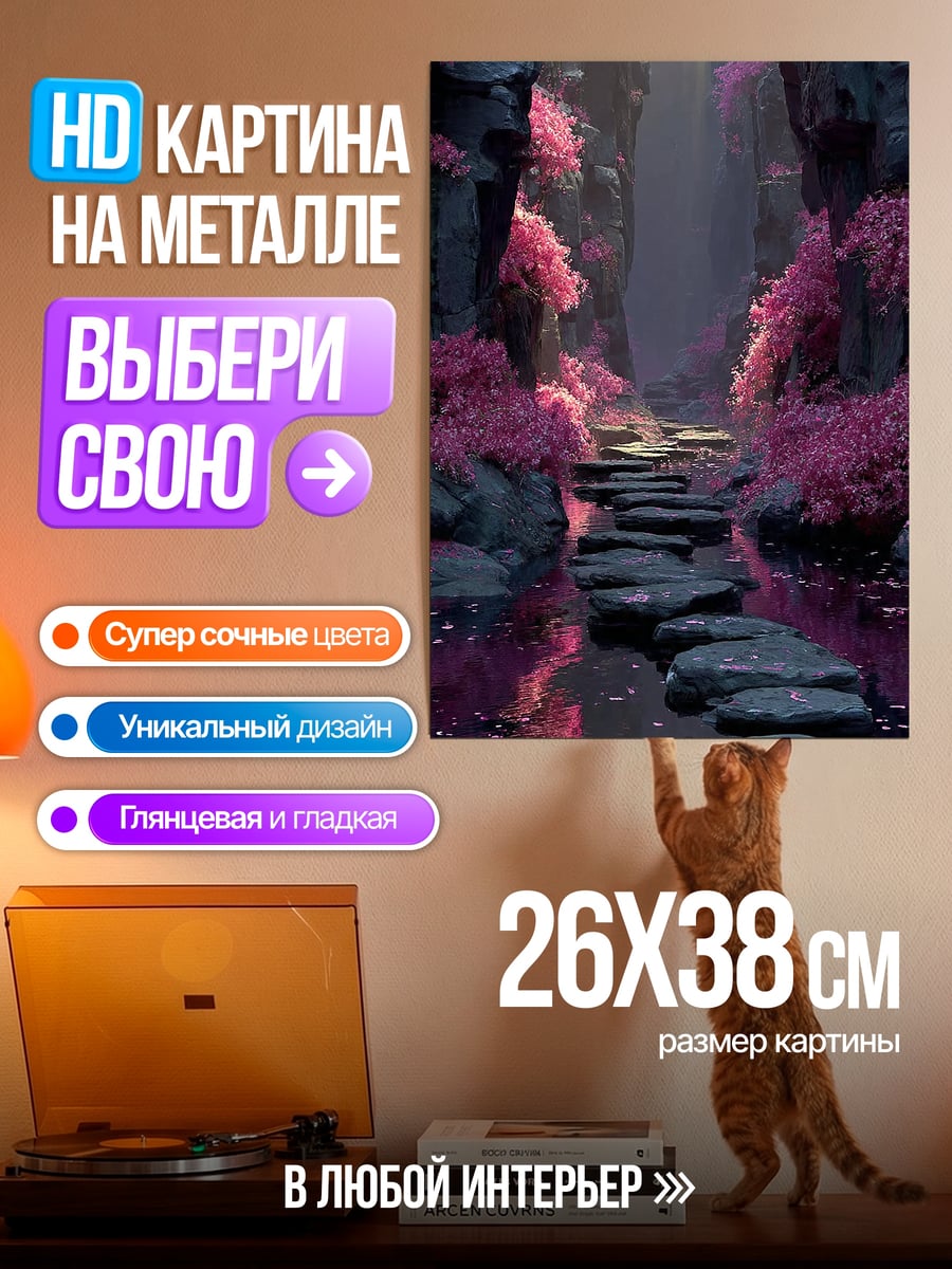 Картина на металле Каменная тропа в лесу