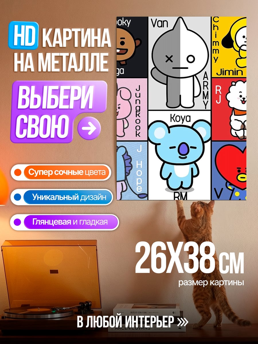 Картина на металле BT21 персонажи