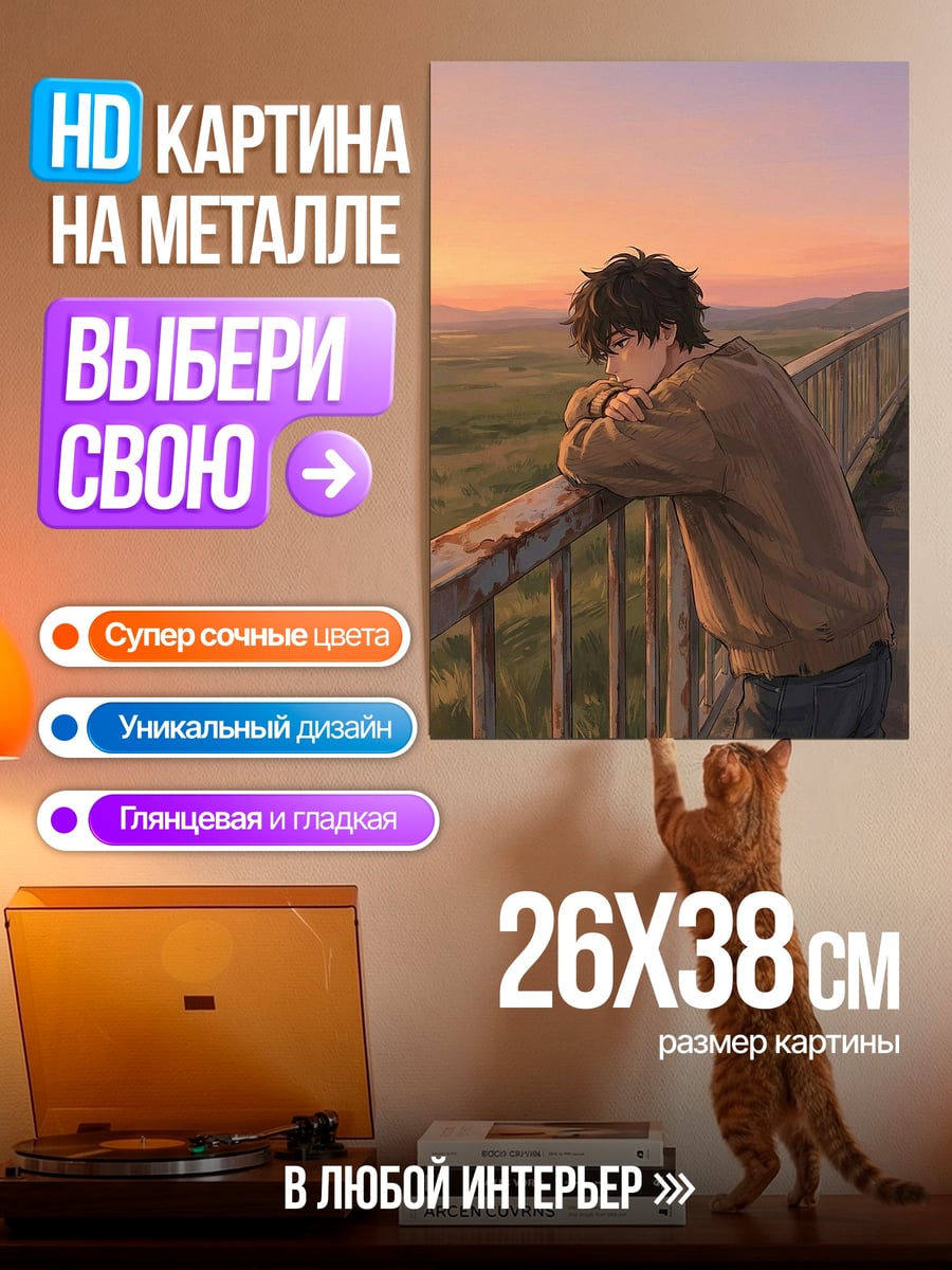 Картина на металле Парень на закате