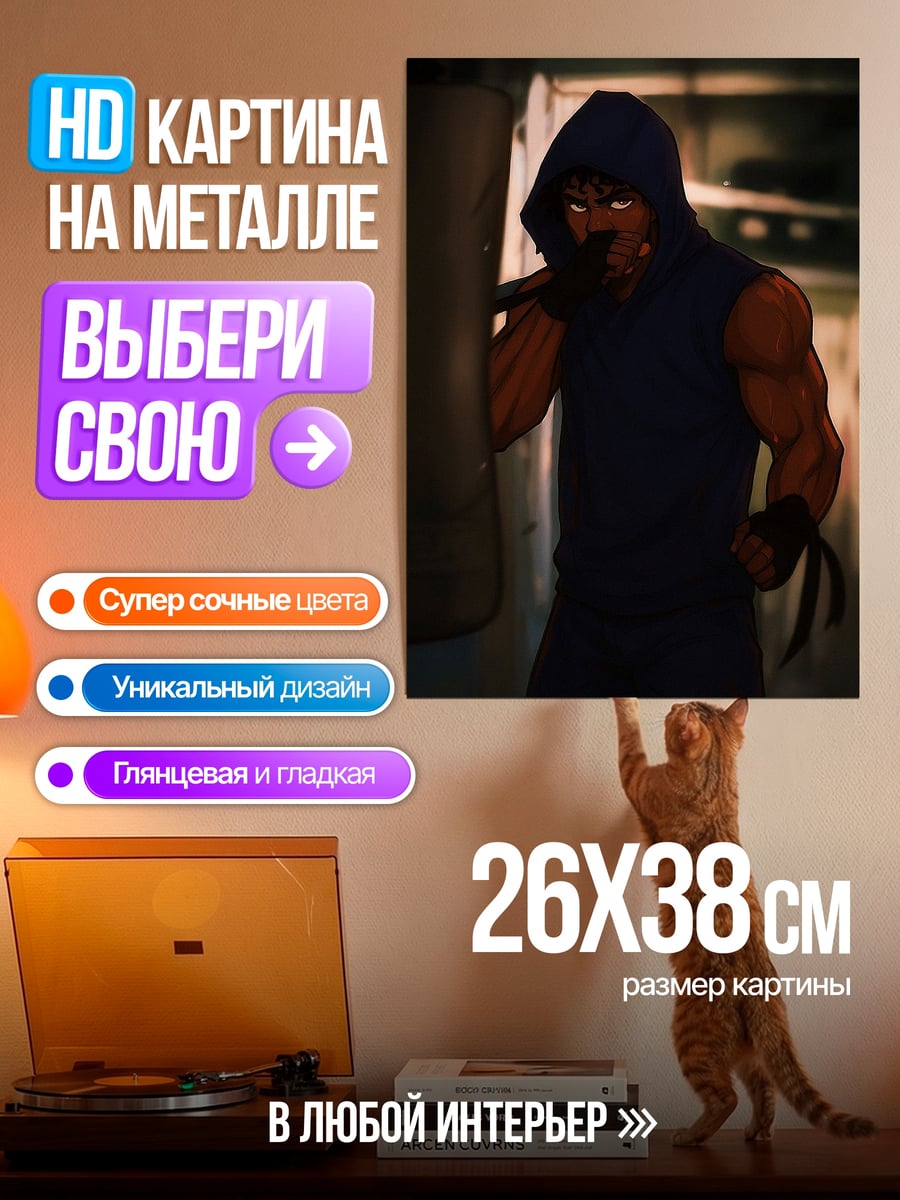 Картина на металле Боксер в капюшоне
