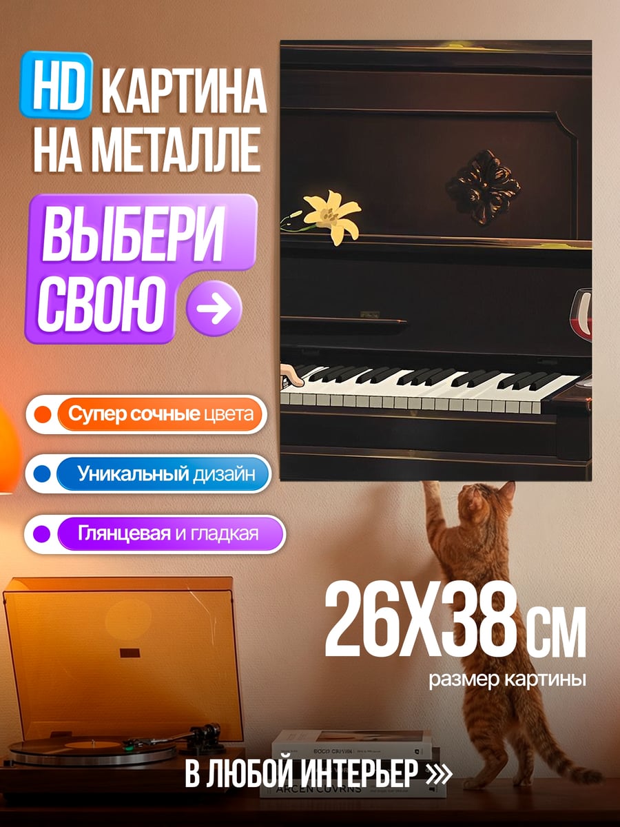 Картина на металле Девушка за пианино
