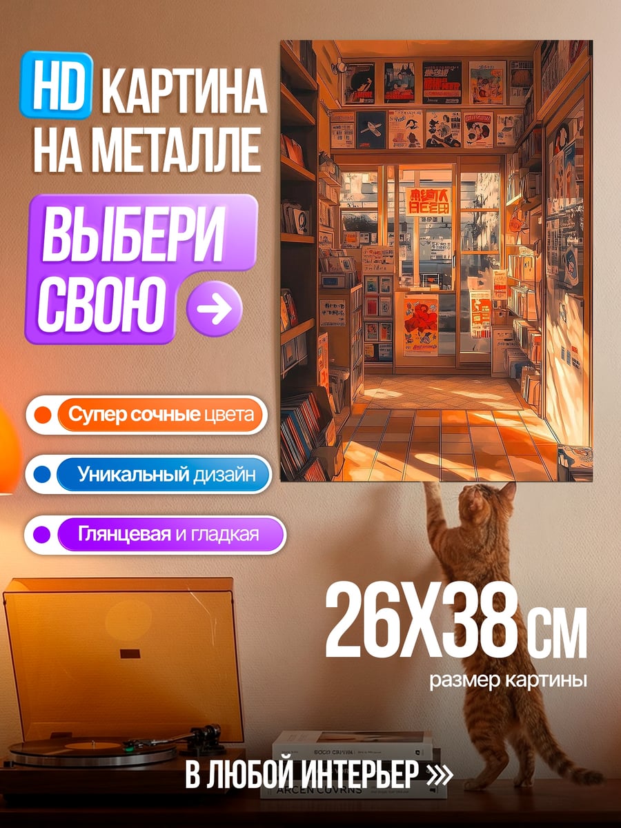 Картина на металле Магазин пластинок