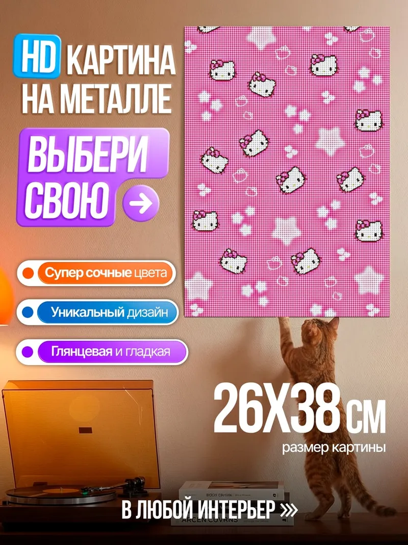 Картина на металле Хелло Китти паттерн
