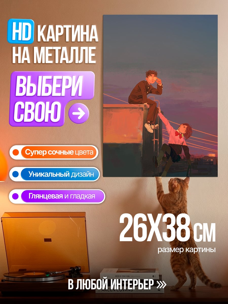 Картина на металле Встреча на крыше
