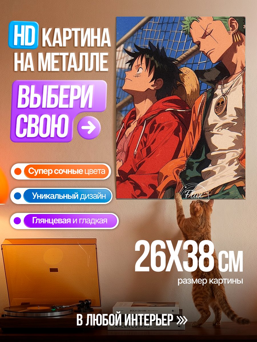 Картина на металле Луффи и Зоро отдыхают
