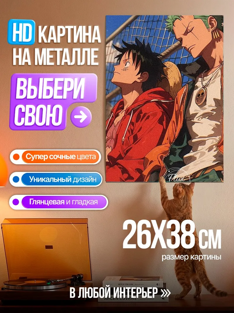 Картина на металле Луффи и Зоро отдыхают