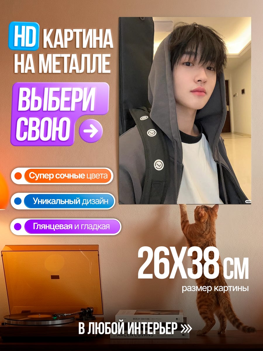Картина на металле Парень с гитарой в капюшоне