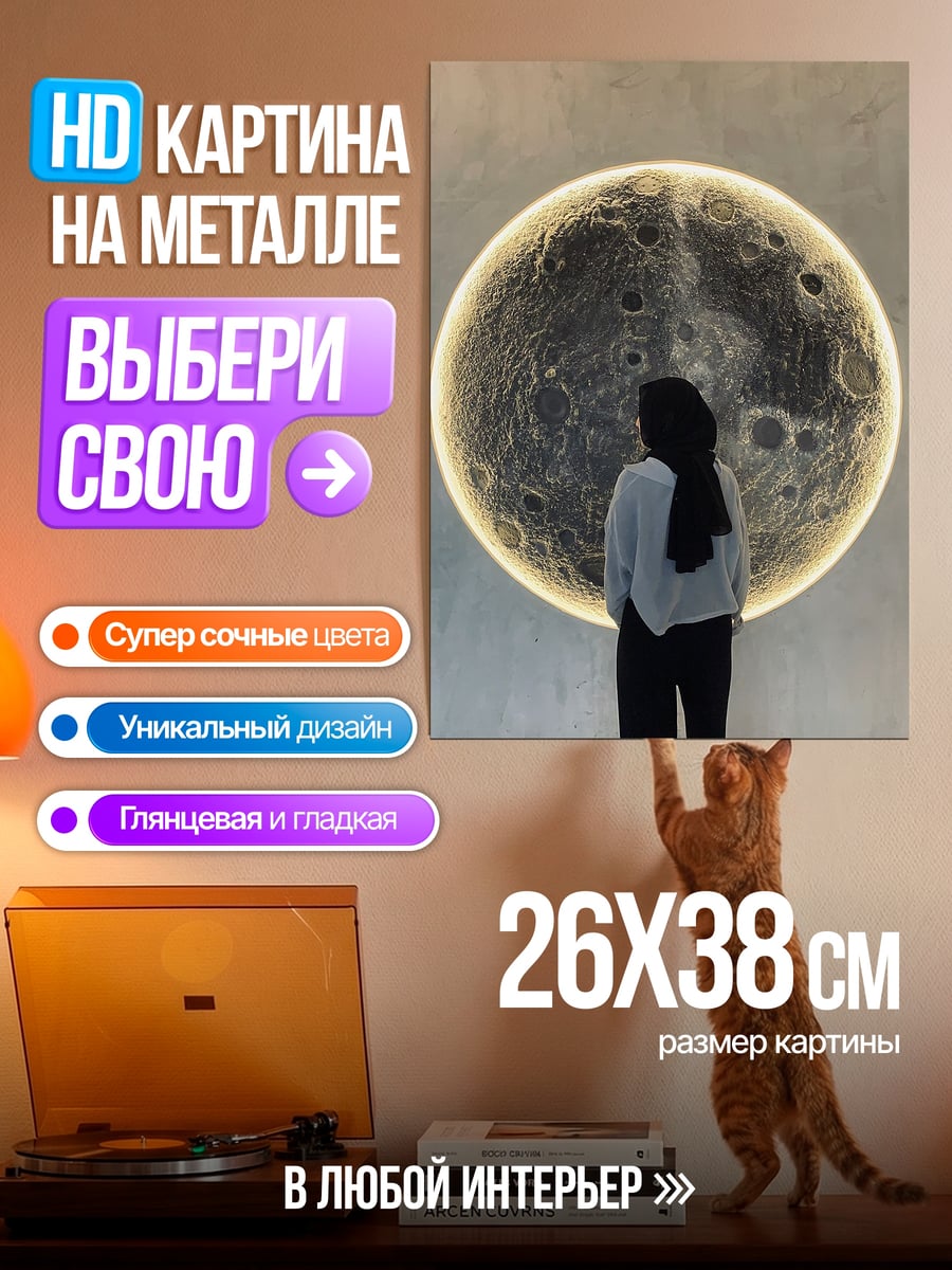 Картина на металле Девушка у Луны
