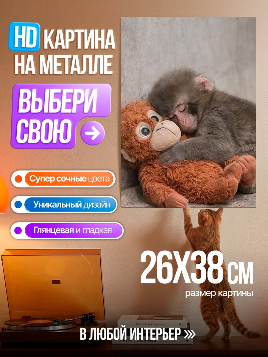 Картина на металле Обезьянка с игрушкой
