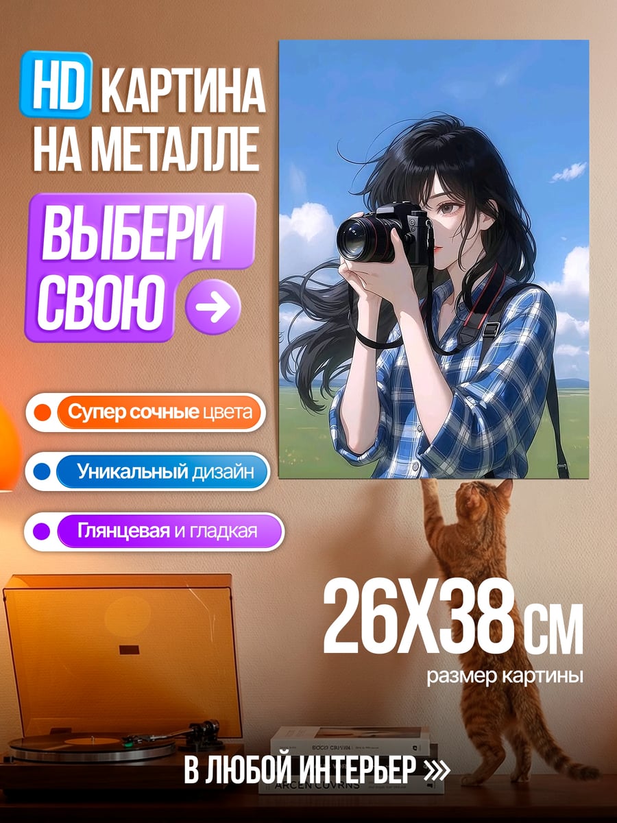 Картина на металле Девушка с камерой
