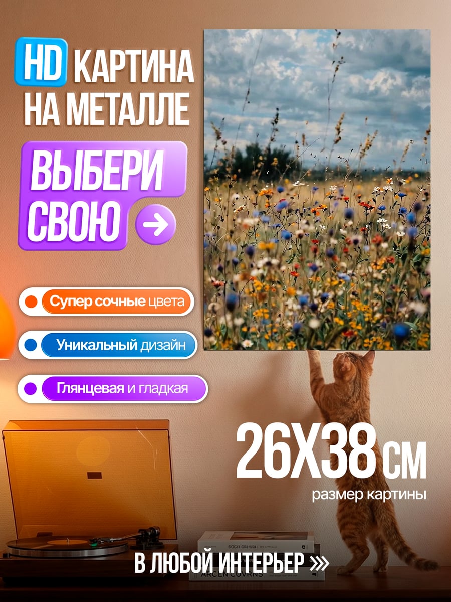 Картина на металле Поле полевых цветов