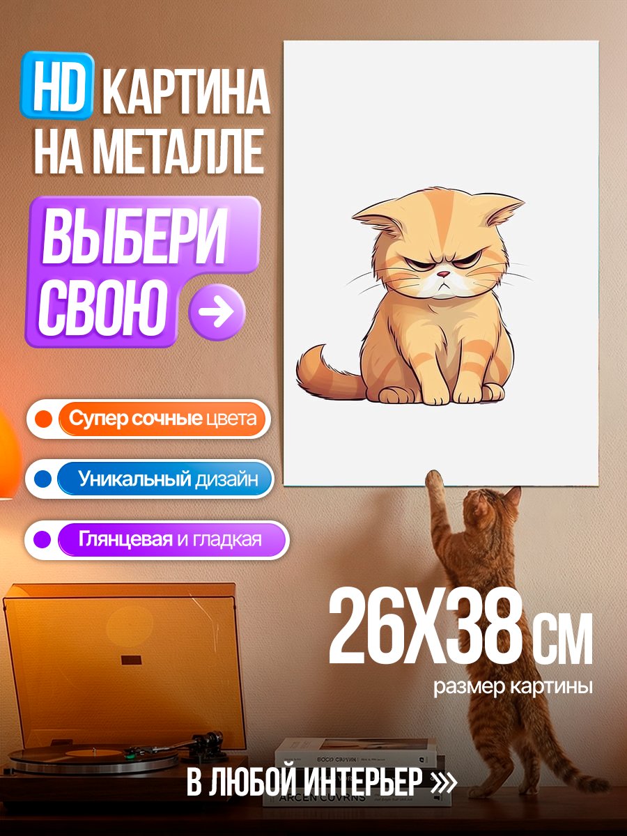 Картина на металле Сердитый кот